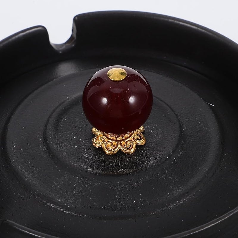 Hand Painted Ceramic Ashtray With Lid Windproof Outdoor Chinese Style Black Matte - Image 4